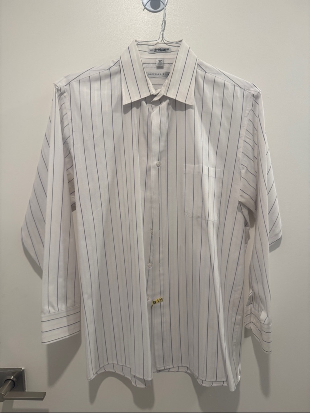 Geoffrey Beene White Dress Shirt with Navy Pinstripes